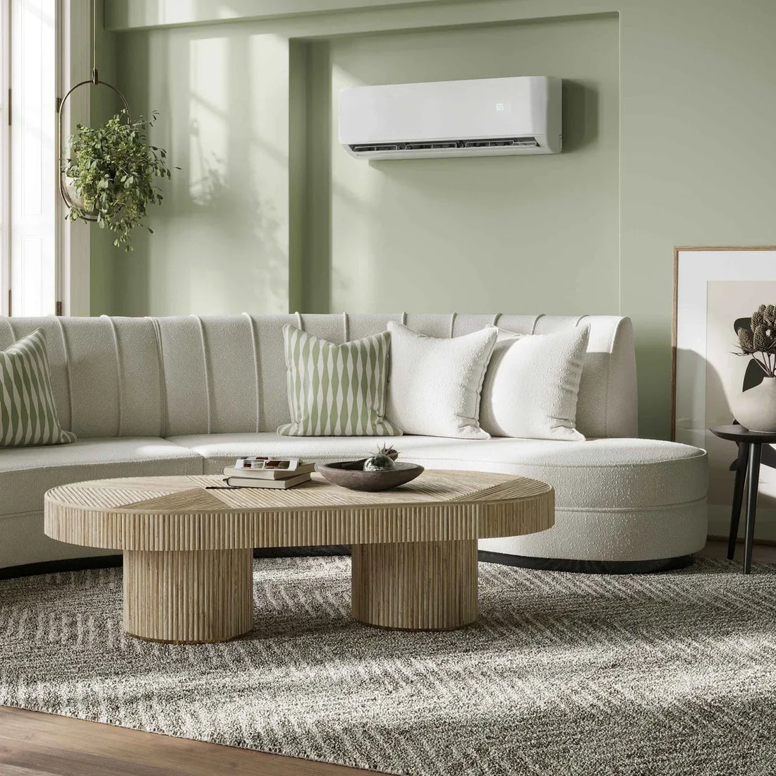 Ductless mini split wall head in a modern living room