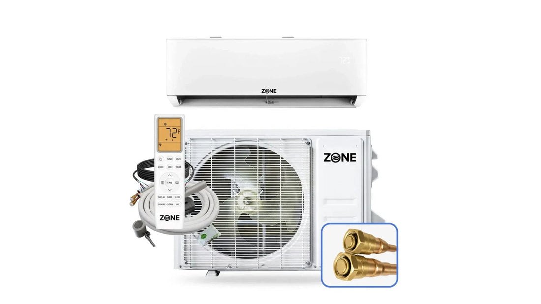 Zone Air wall-mount DIY mini split kit with indoor unit, outdoor condenser, remote, pre-charged line set and quick-connect fittings