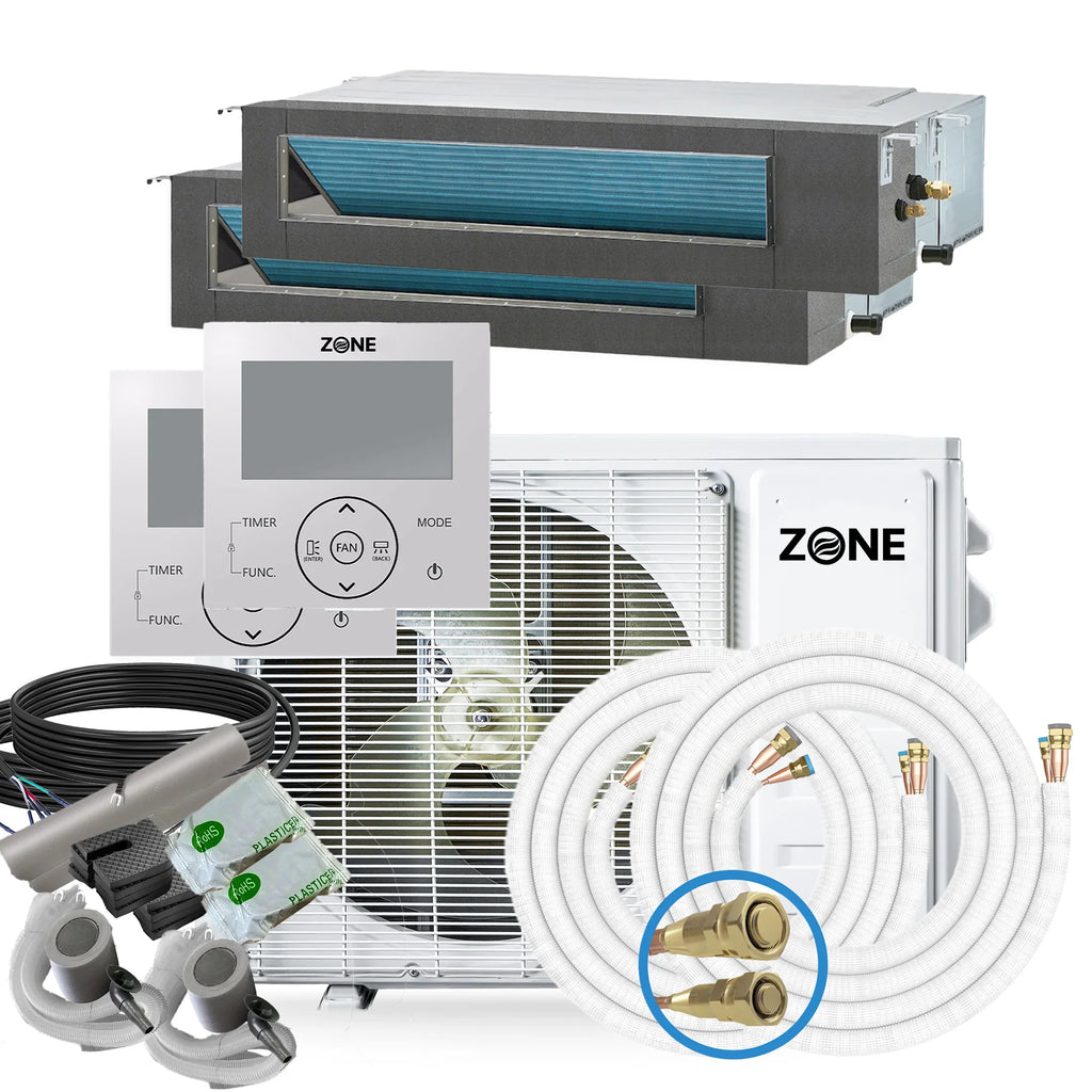 Zone Air® Thin-Air DUAL ZONE 19,000 BTU (9.5K+9.5K) 19 SEER2 230V Concealed Mini-Split Heat Pump System - Up to 950 Sq Ft