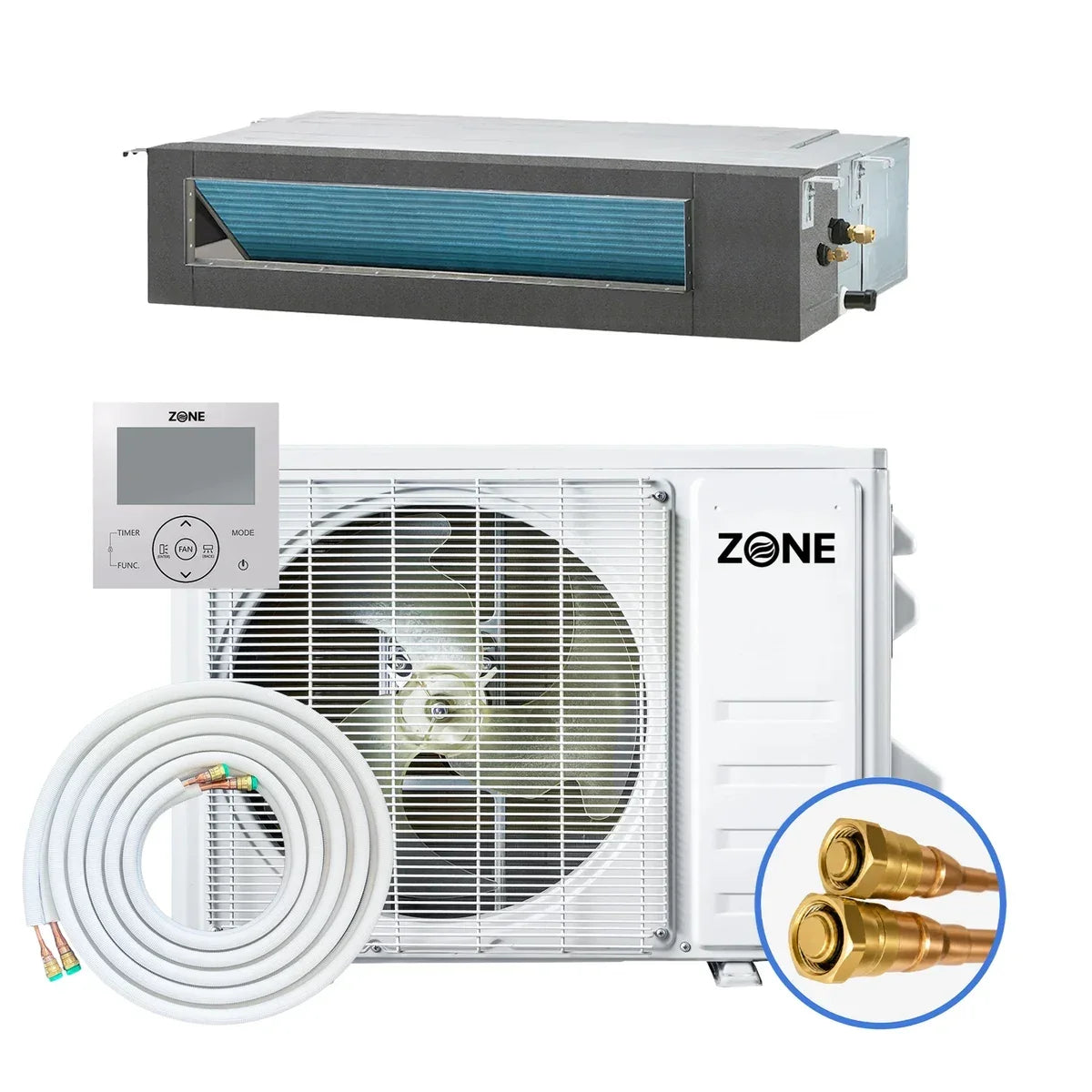 Zone Air 9,500 BTU DIY Concealed Ducted Mini Split Heat Pump, 19.6 SEER2, 230V, Hidden In-Ceiling Install, Pre-Charged Quick Connect Lineset (No Vacuum Pump), Heats to -13°F, Up to 475 Sq Ft