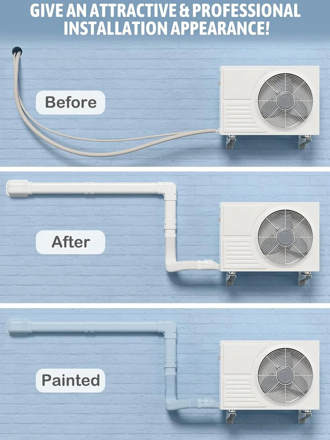 Zone Air 16 Ft. Decorative PVC Lineset Cover Kit for Mini-Split System - lineset cover close-up