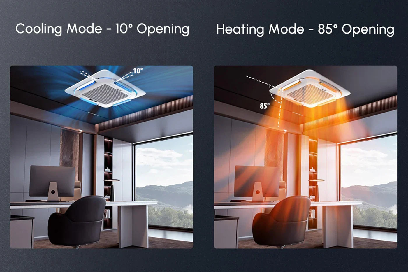 Zone Air Airframe DUAL ZONE 19,000 BTU (9.5K+9.5K) 21 SEER2 230V Ceili - smart louver airflow control