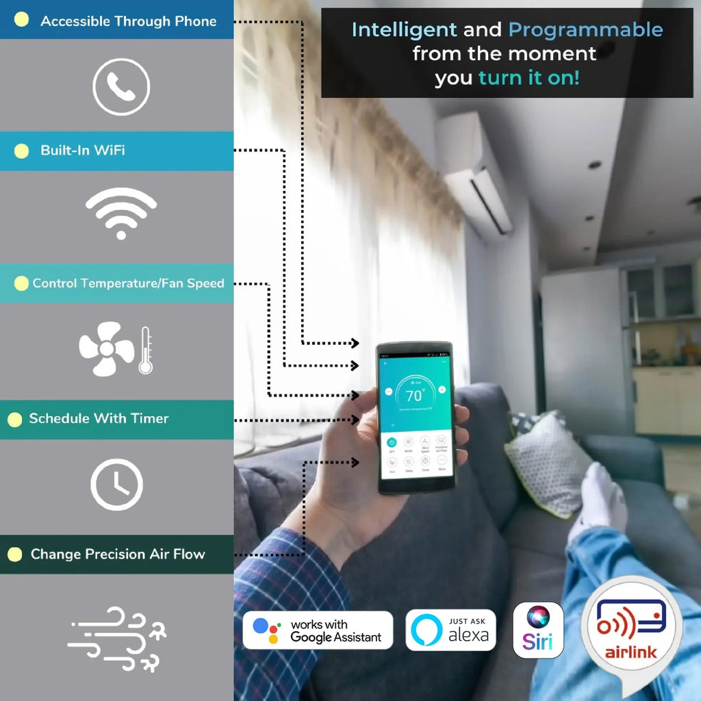 Zone Air DIY DUAL ZONE 24,000 BTU (12K+12K) 24 SEER2 230V Wall Mount D - Wi-Fi smartphone app control