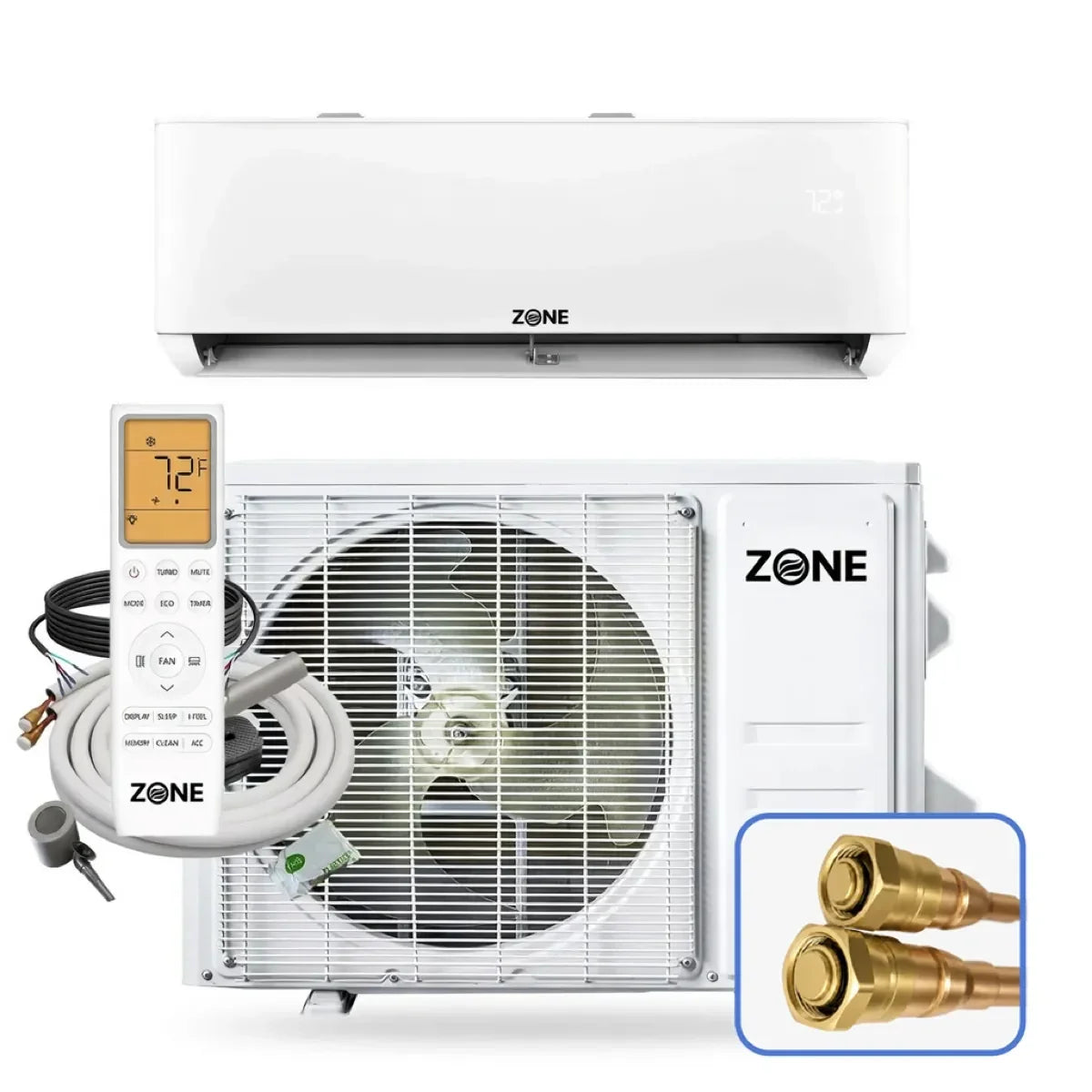 Zone Air 12,000 BTU DIY Mini Split AC & Heat Pump, 24 SEER2, 230V, Wall Mount, Pre-Charged Quick Connect Lineset (No Vacuum Pump), Heats to -13°F, Up to 600 Sq Ft