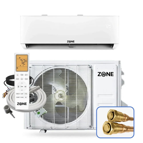 Zone Air 12,000 BTU DIY Mini Split AC & Heat Pump, 24 SEER2, 230V, Wall Mount, Pre-Charged Quick Connect Lineset (No Vacuum Pump), Heats to -13°F, Up to 600 Sq Ft
